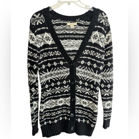G.H. Bass Cardigan Sweater Tunic Small Deep V-neck Cotton Blend Nordic FairIsle - Picture 5 of 12